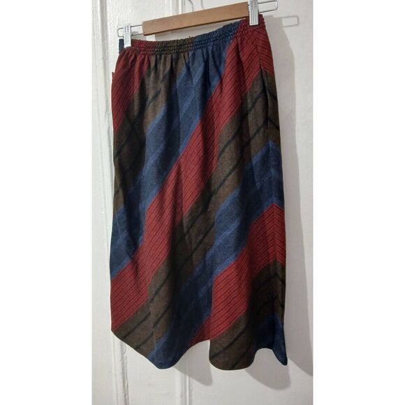 Vintage Copley square UNION MADE womens small ITALIAN WOOL Red blue midi skirt - Picture 4 of 7
